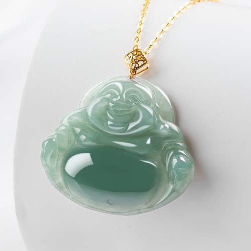 Laughing Buddha Natural Jade Prosperity Necklace