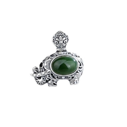 925 Sterling Silver Hetian Cyan Jade Elephant Success Necklace 925 Sterling Silver Hetian Cyan Jade Elephant Success Necklace