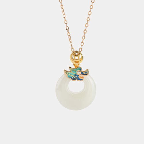 925 Silver Plated Gold Year of the Dragon Jade Necklace 925 Silver Plated Gold Year of the Dragon Jade Necklace