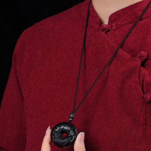 Black Obsidian Peace Buckle Strength Necklace Pendant Black Obsidian Peace Buckle Strength Necklace Pendant