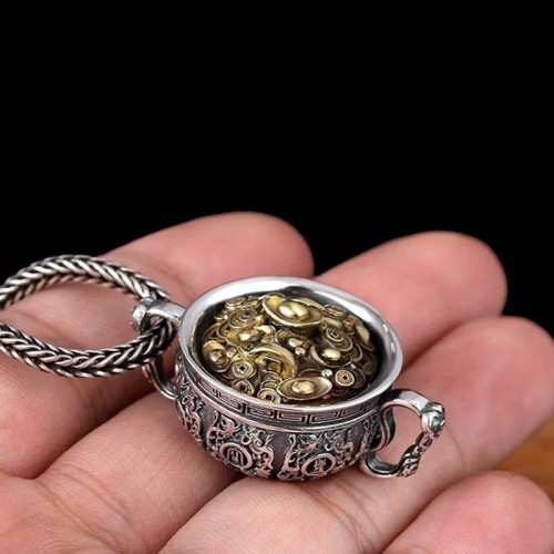 Treasure Bowl Copper Coin Wealth Necklace Pendant