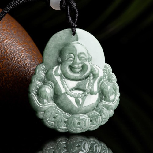 Laughing Buddha Jade Copper Coin Abundance Necklace