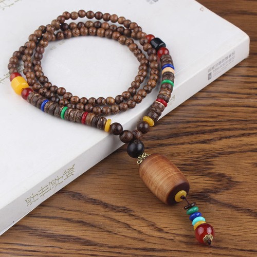 Tibetan Wenge Wood Bodhi Seed Agate Necklace Tibetan Wenge Wood Bodhi Seed Agate Necklace