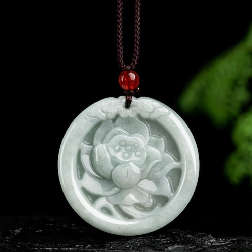 Jade Lotus Carved Prosperity Necklace Pendant Jade Lotus Carved Prosperity Necklace Pendant