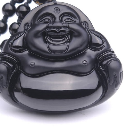 Laughing Buddha Black Obsidian Transformation Necklace