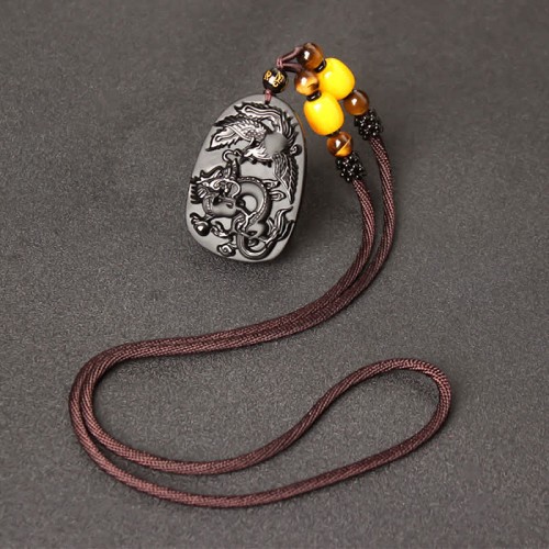 Black Obsidian Tiger Eye Dragon Phoenix Necklace Black Obsidian Tiger Eye Dragon Phoenix Necklace