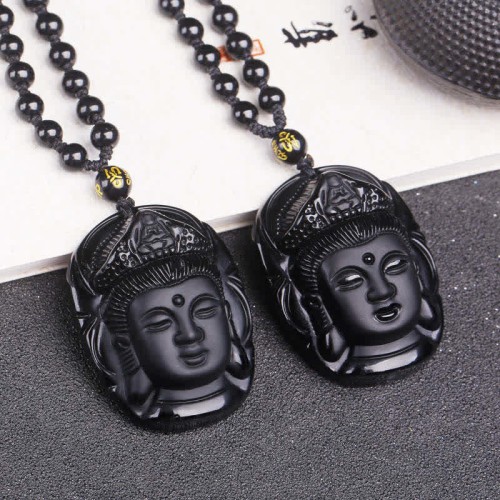 Black Obsidian Kwan Yin Strength Necklace Black Obsidian Kwan Yin Strength Necklace
