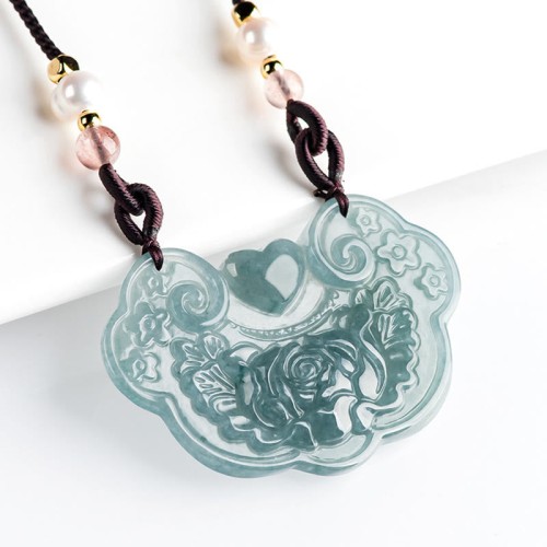Natural Jade Peony Flower Luck Necklace Natural Jade Peony Flower Luck Necklace