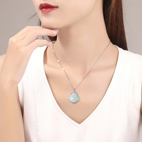 925 Sterling Silver Laughing Buddha Jade Necklace