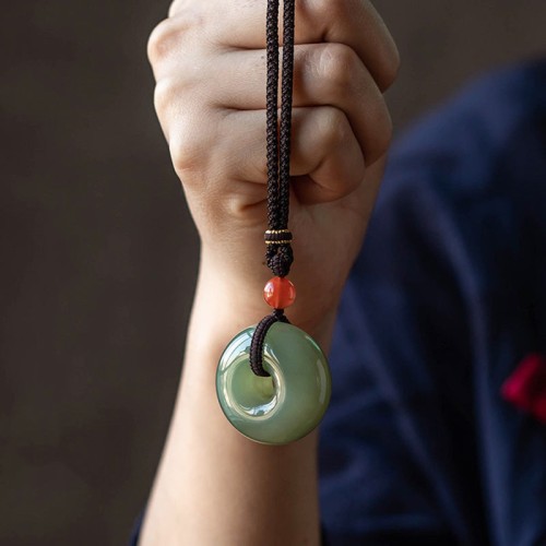 Round Jade Gray Jade Peace Luck Necklace Pendant