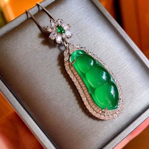 Fortune Bean Cyan Jade Luck Necklace Fortune Bean Cyan Jade Luck Necklace