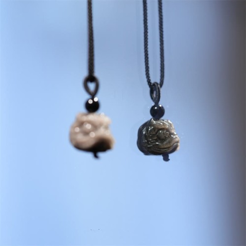 Silver Sheen Obsidian Dancing Lion Necklace