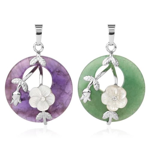 Various Crystal Amethyst Green Aventurine Flower Necklace Various Crystal Amethyst Green Aventurine Flower Necklace