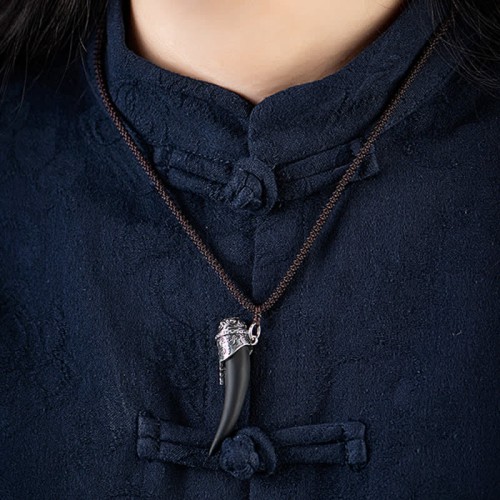 925 Silver Black Obsidian Wolf Tooth Strength Necklace 925 Silver Black Obsidian Wolf Tooth Strength Necklace