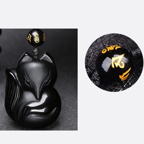 Natural Black Obsidian Tiger Eye Ice Fox Pendant Necklace Natural Black Obsidian Tiger Eye Ice Fox Pendant Necklace