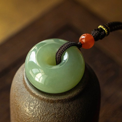 Round Jade Gray Jade Peace Luck Necklace Pendant