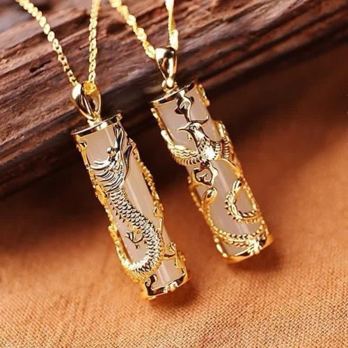 Jade Dragon Phoenix Copper Blessing Necklace Jade Dragon Phoenix Copper Blessing Necklace