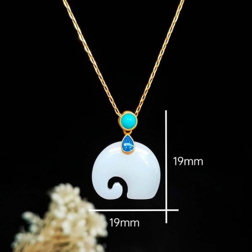 White Jade Elephant Luck Necklace Pendant