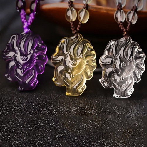 Amethyst Citrine Nine-Tailed Fox Luck Necklace Pendant Amethyst Citrine Nine-Tailed Fox Luck Necklace Pendant