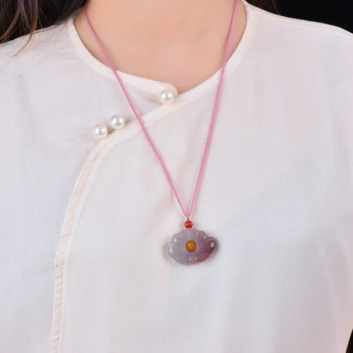 Pink Golden Silk Jade Lotus Flower Necklace Pink Golden Silk Jade Lotus Flower Necklace