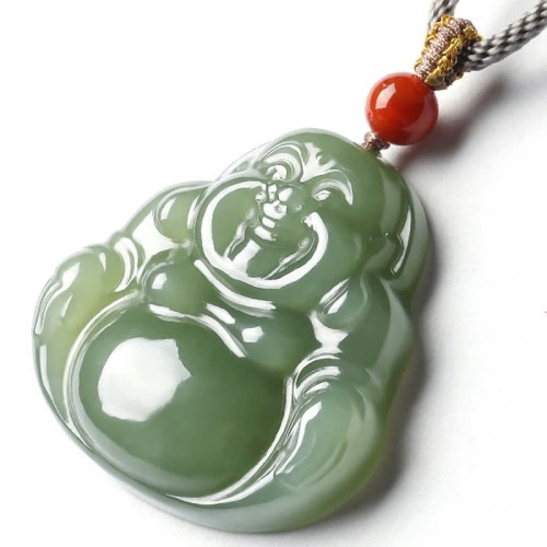 Laughing Buddha Hetian Jade Abundance Necklace