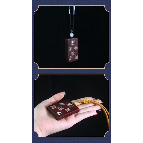 Sterling Silver Small Leaf Red Sandalwood Yin Yang Protection Pendant Sterling Silver Small Leaf Red Sandalwood Yin Yang Protection Pendant