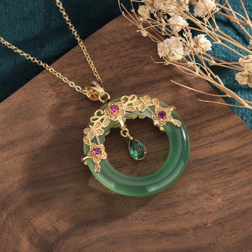 Round Cyan Jade Healing Necklace Pendant