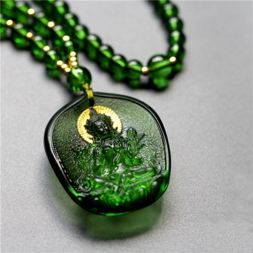 Tibetan Green Tara Buddha Liuli Crystal Protection Necklace Tibetan Green Tara Buddha Liuli Crystal Protection Necklace