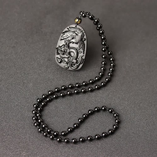Black Obsidian Tiger Eye Dragon Phoenix Necklace Black Obsidian Tiger Eye Dragon Phoenix Necklace