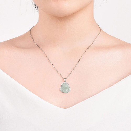 925 Silver Laughing Buddha Jade Luck Necklace 925 Silver Laughing Buddha Jade Luck Necklace