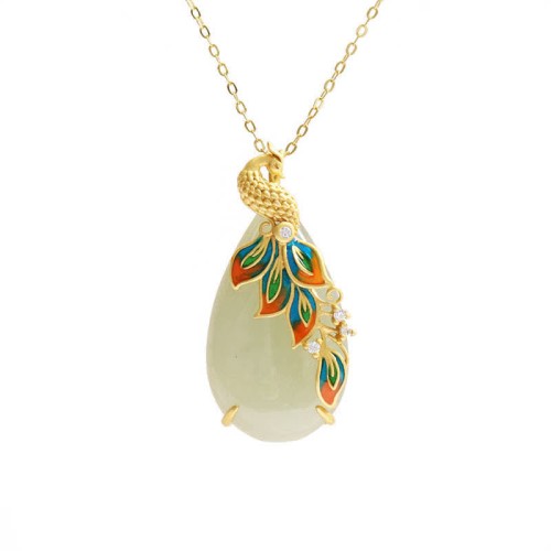 White Jade Peacock Protection Necklace White Jade Peacock Protection Necklace
