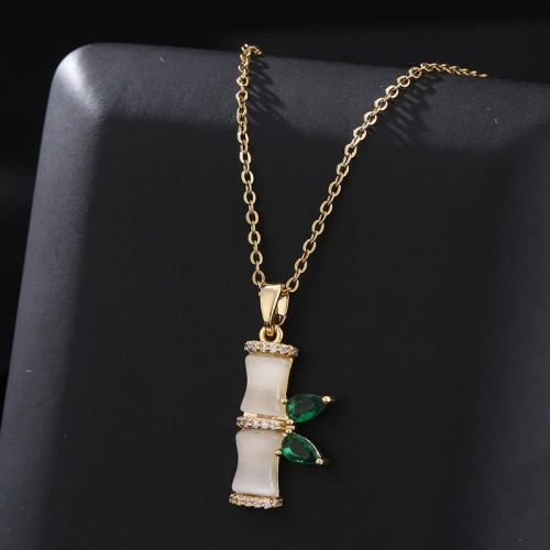 18K Gold Plated Chalcedony Bamboo Rhinestone Necklace 18K Gold Plated Chalcedony Bamboo Rhinestone Necklace