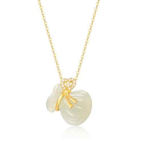Natural Hetian White Jade Money Bag Necklace