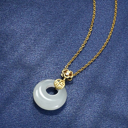 White Jade Peace Luck Necklace Pendant