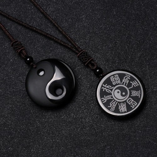Black Obsidian Taoism Yin Yang Carved Necklace Black Obsidian Taoism Yin Yang Carved Necklace
