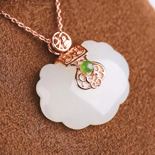 Sterling Silver White Jade Blessing Necklace Pendant Sterling Silver White Jade Blessing Necklace Pendant