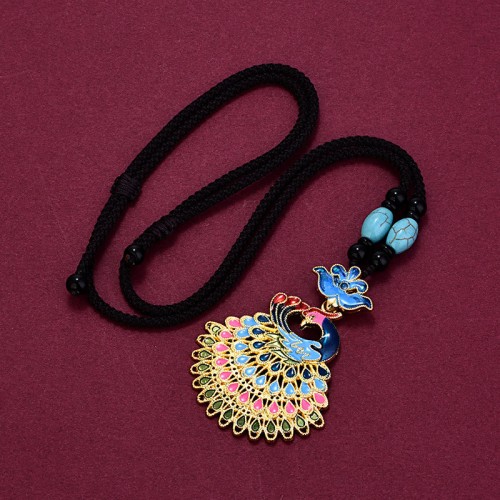 Peacock Amber Turquoise Agate Fortune Necklace