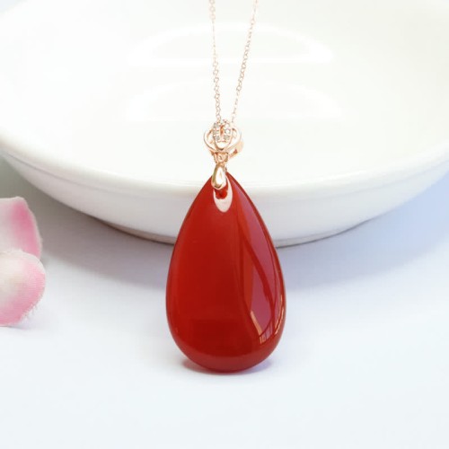 925 Silver Waterdrop Red Agate Confidence Necklace 925 Silver Waterdrop Red Agate Confidence Necklace