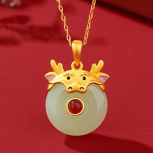 925 Sterling Silver Dragon Year Jade Protection Necklace Pendant 925 Sterling Silver Dragon Year Jade Protection Necklace Pendant