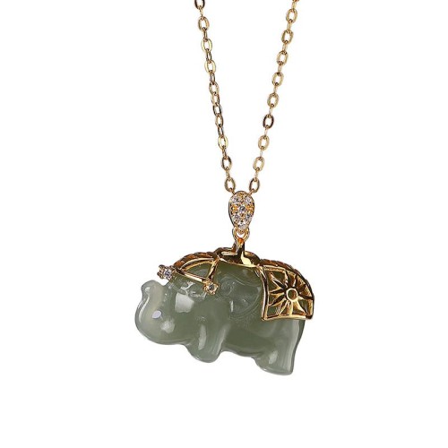 925 Sterling Silver Jade Elephant Blessing Necklace