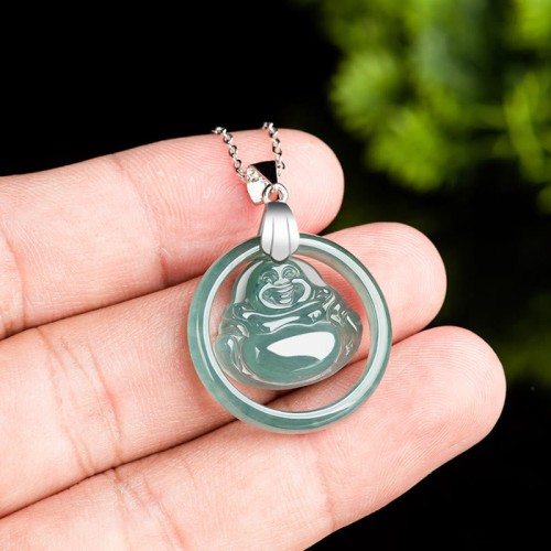 925 Silver Jade Round Laughing Buddha Necklace 925 Silver Jade Round Laughing Buddha Necklace