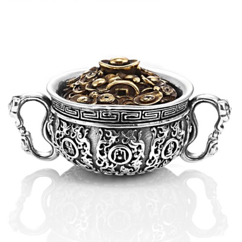 Treasure Bowl Copper Coin Wealth Necklace Pendant