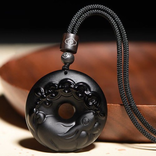 Black Obsidian Peace Buckle Strength Necklace Pendant Black Obsidian Peace Buckle Strength Necklace Pendant