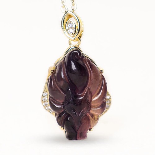 Colorful Fluorite Nine-Tailed Fox Protection Necklace Colorful Fluorite Nine-Tailed Fox Protection Necklace