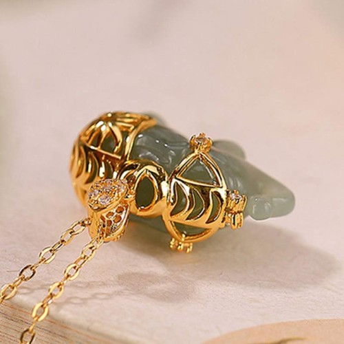 925 Sterling Silver Jade Elephant Blessing Necklace