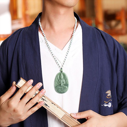 Natural Jade Avalokitesvara Wealth Necklace