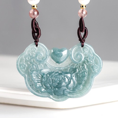 Natural Jade Peony Flower Luck Necklace Natural Jade Peony Flower Luck Necklace