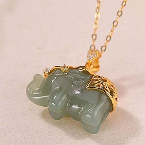 925 Sterling Silver Jade Elephant Blessing Necklace
