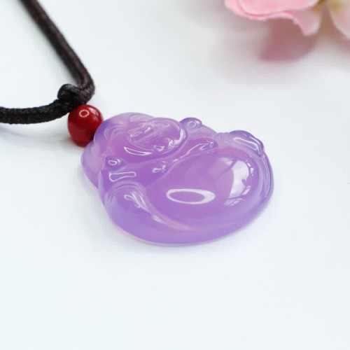 Laughing Buddha Purple Jade Happiness Necklace