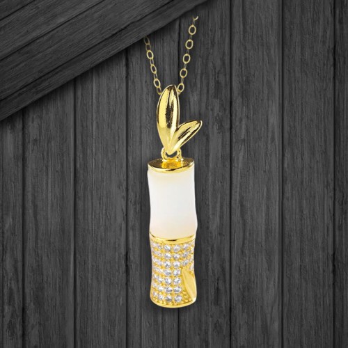 925 Sterling Silver Hetian White Jade Bamboo Happiness Necklace 925 Sterling Silver Hetian White Jade Bamboo Happiness Necklace